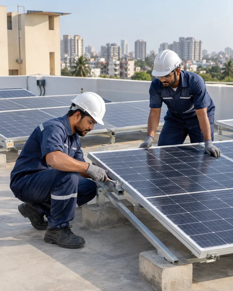 Solar panel installation on a rooftop