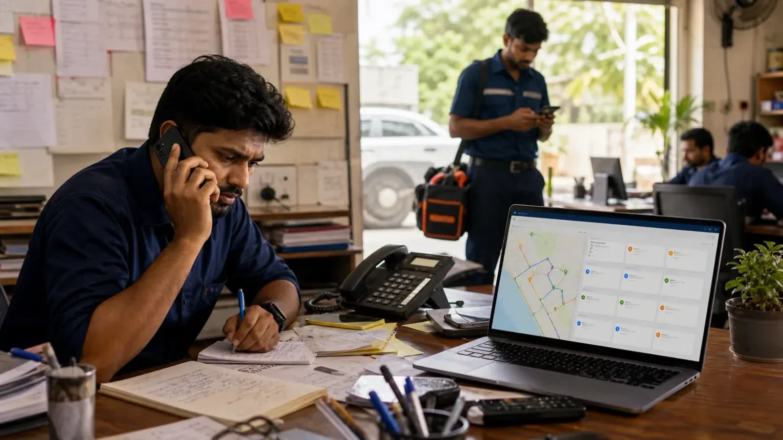 AC service dispatcher moving jobs out of WhatsApp chaos into a structured service board