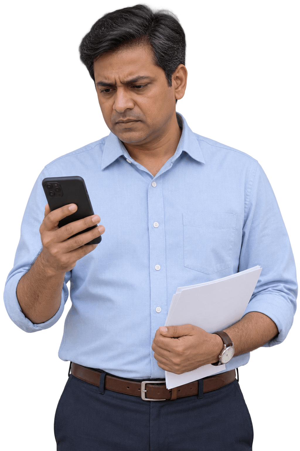 A service business owner juggling updates on his phone