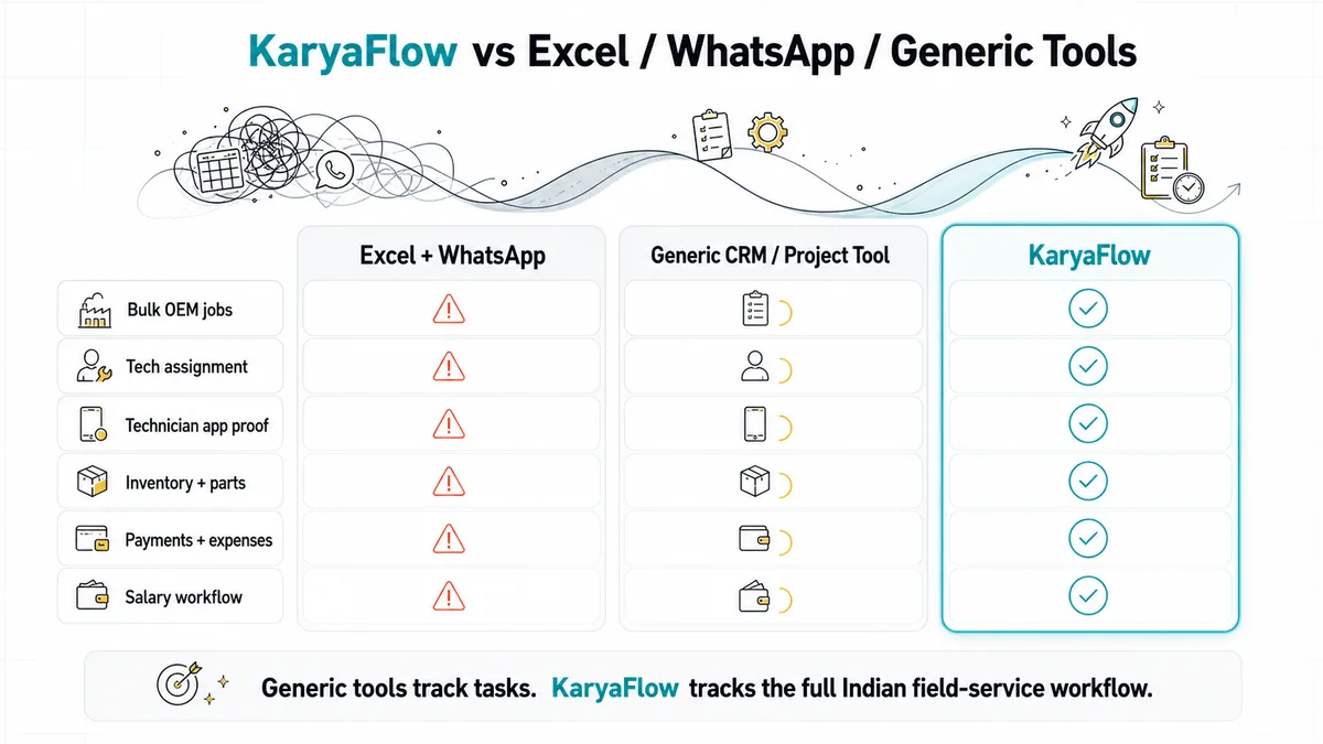 HVAC project management software comparison for Excel WhatsApp project tools accounting tools service CRM and KaryaFlow